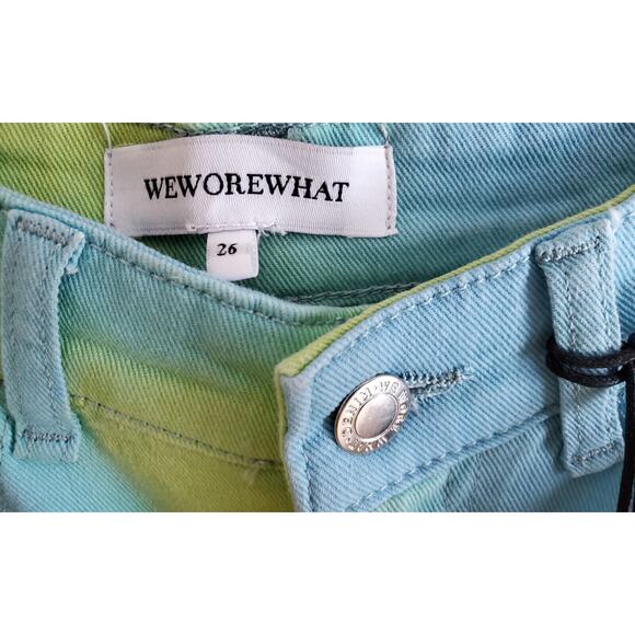 WE WORE WHAT Women's 26 Flare Bell Shorts Frayed Raw Hem Festival Tie Dye Denim - Picture 3 of 9